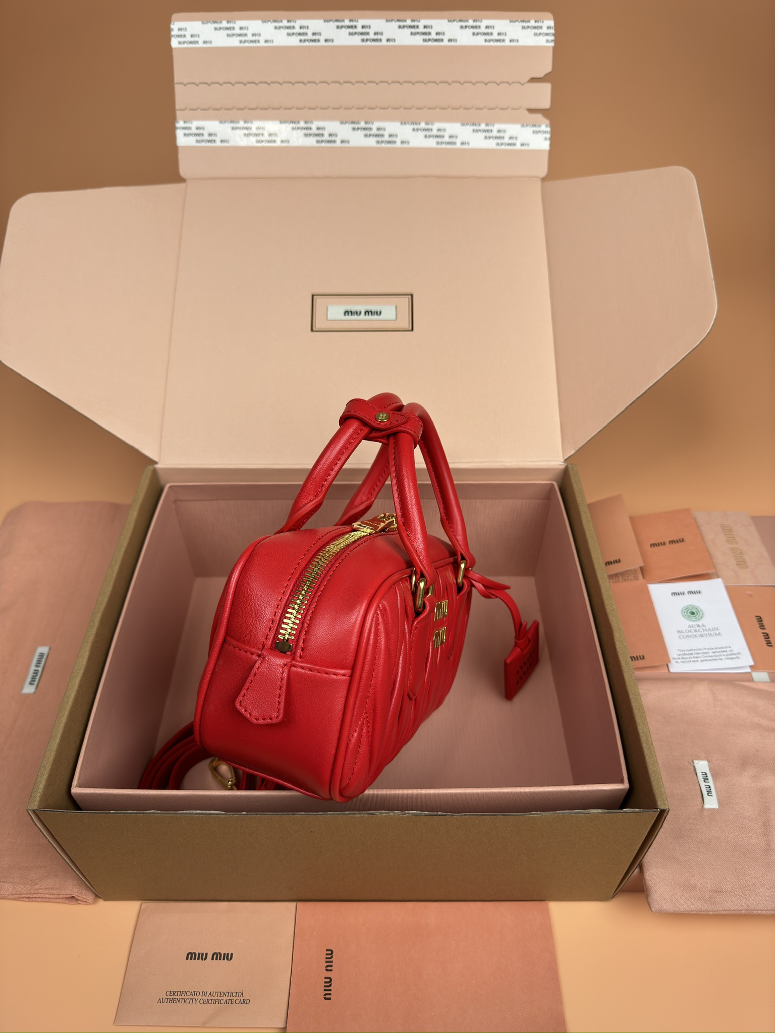Miumiu 5BB142 Arcadie Matelasse Nappa Leather Bag Red