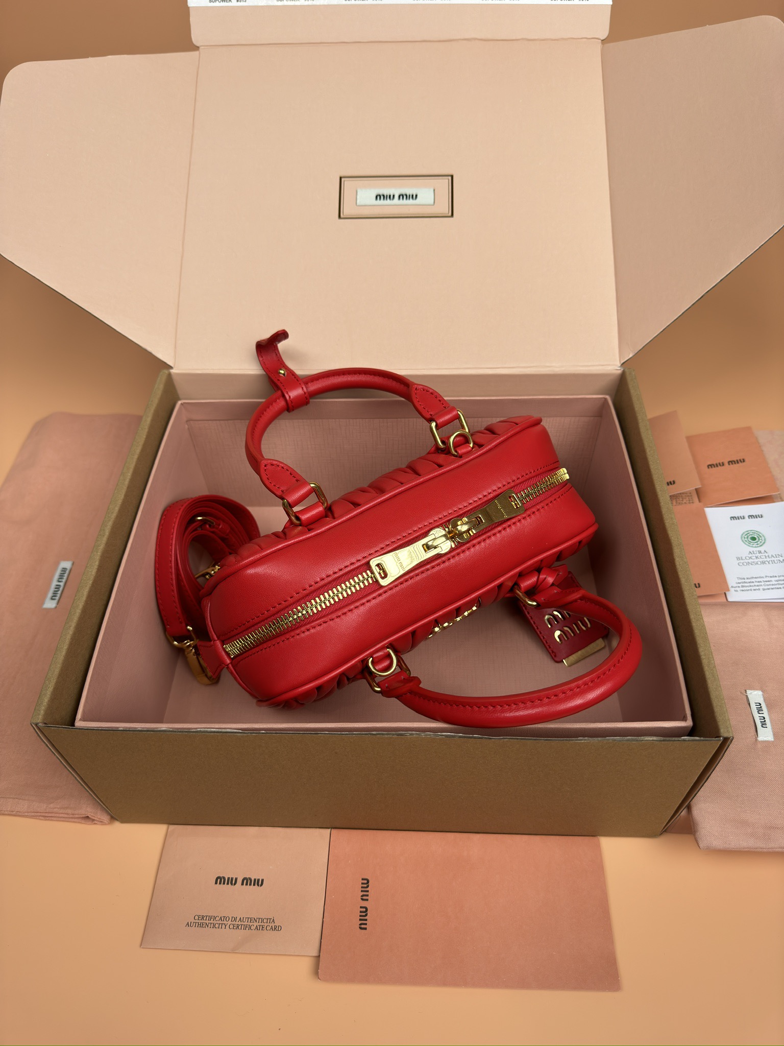 Miumiu 5BB142 Arcadie Matelasse Nappa Leather Bag Red