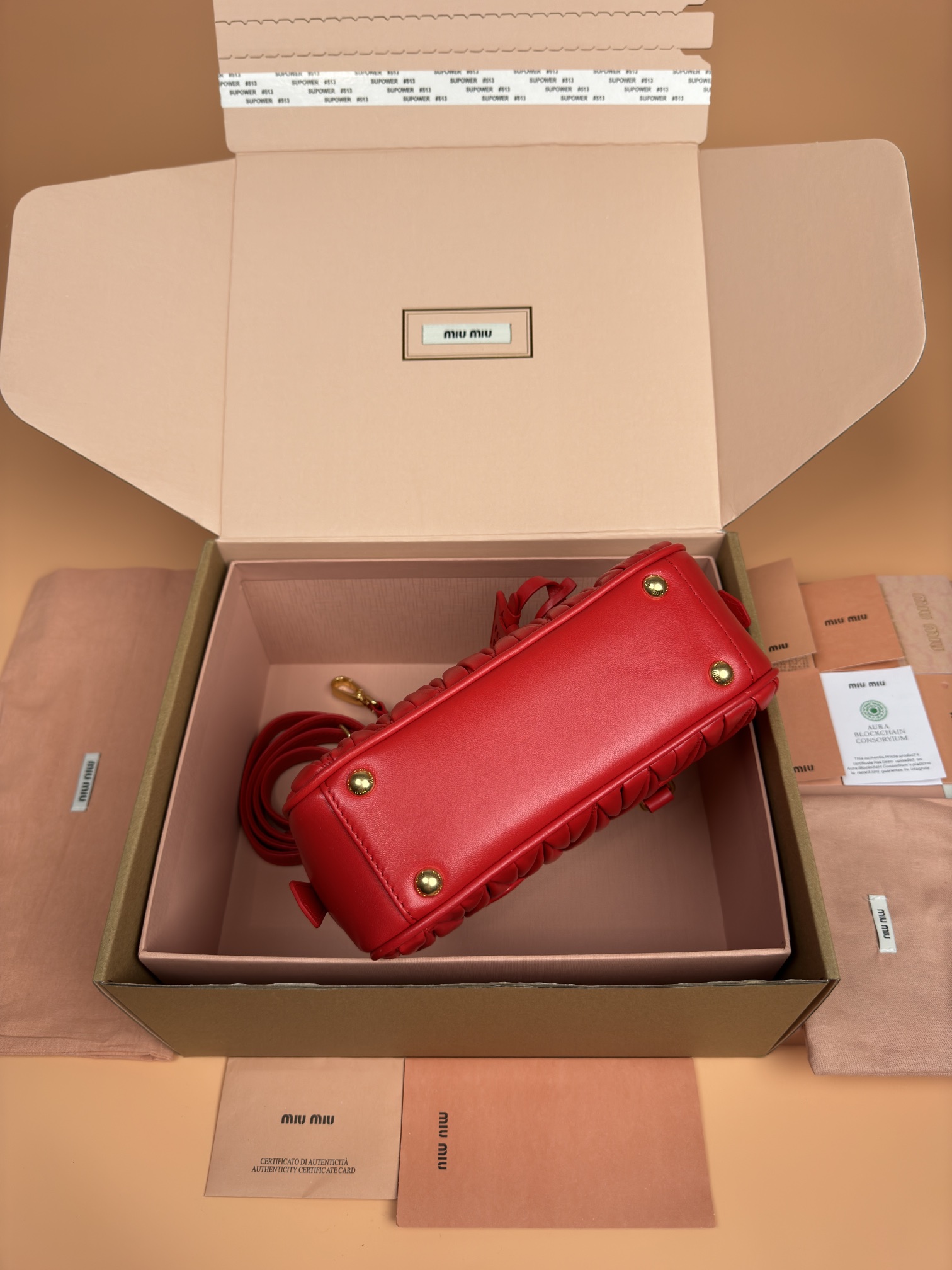 Miumiu 5BB142 Arcadie Matelasse Nappa Leather Bag Red