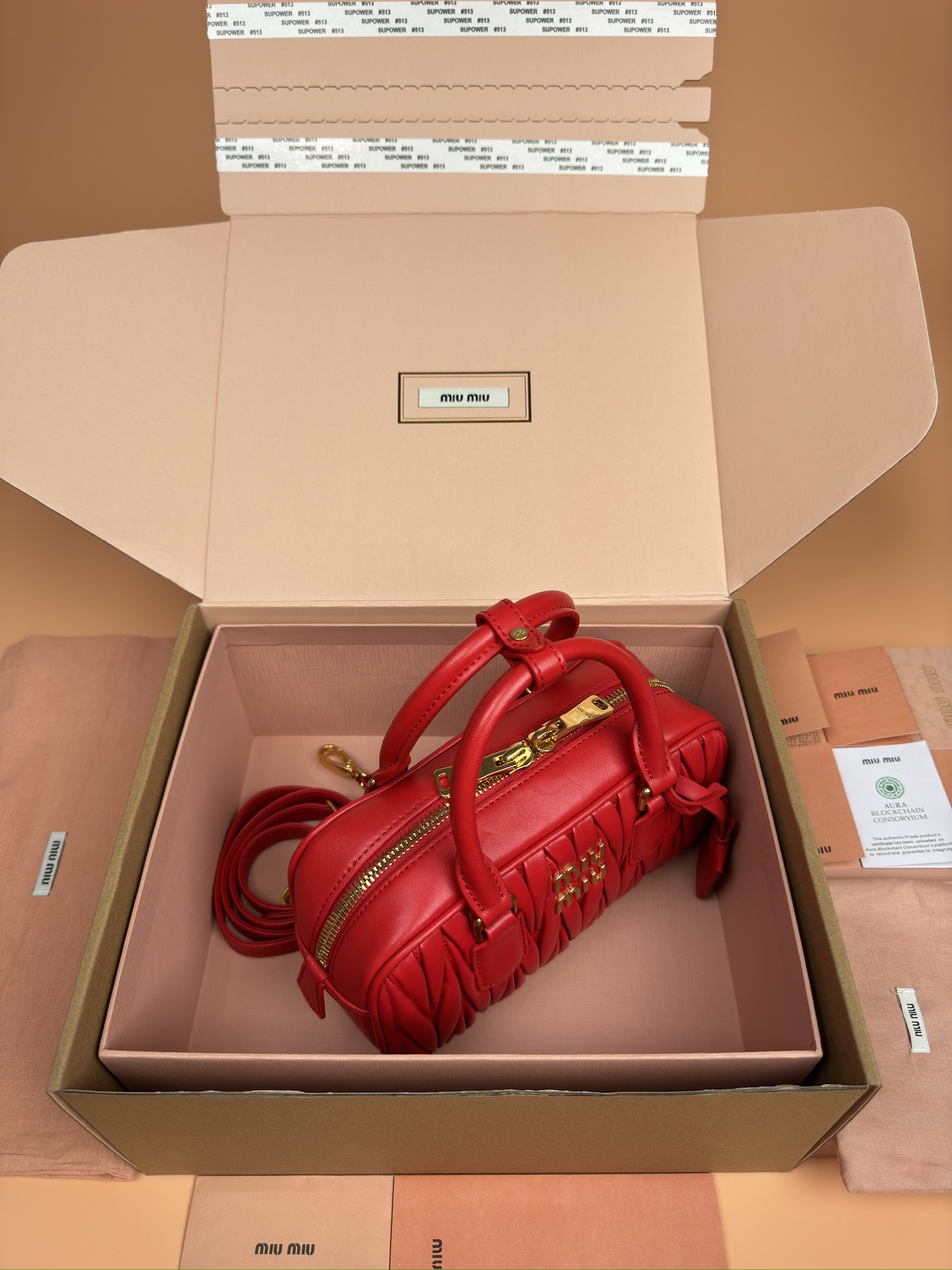 Miumiu 5BB142 Arcadie Matelasse Nappa Leather Bag Red