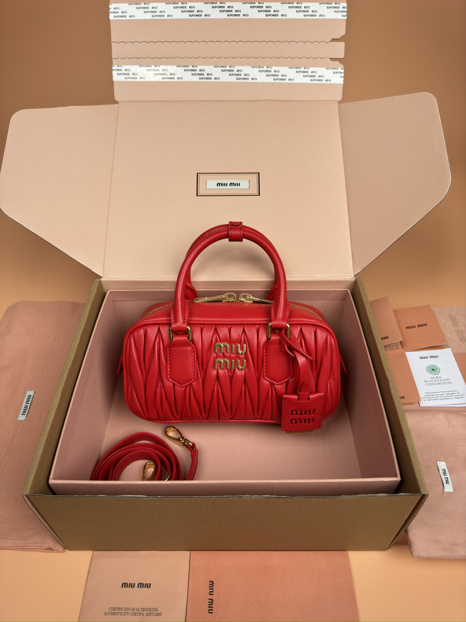 Miumiu 5BB142 Arcadie Matelasse Nappa Leather Bag Red