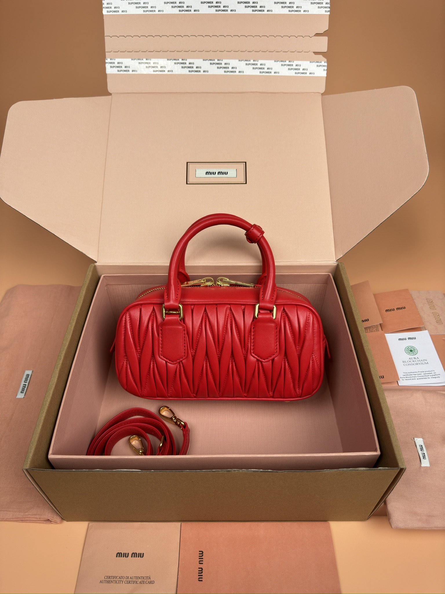 Miumiu 5BB142 Arcadie Matelasse Nappa Leather Bag Red