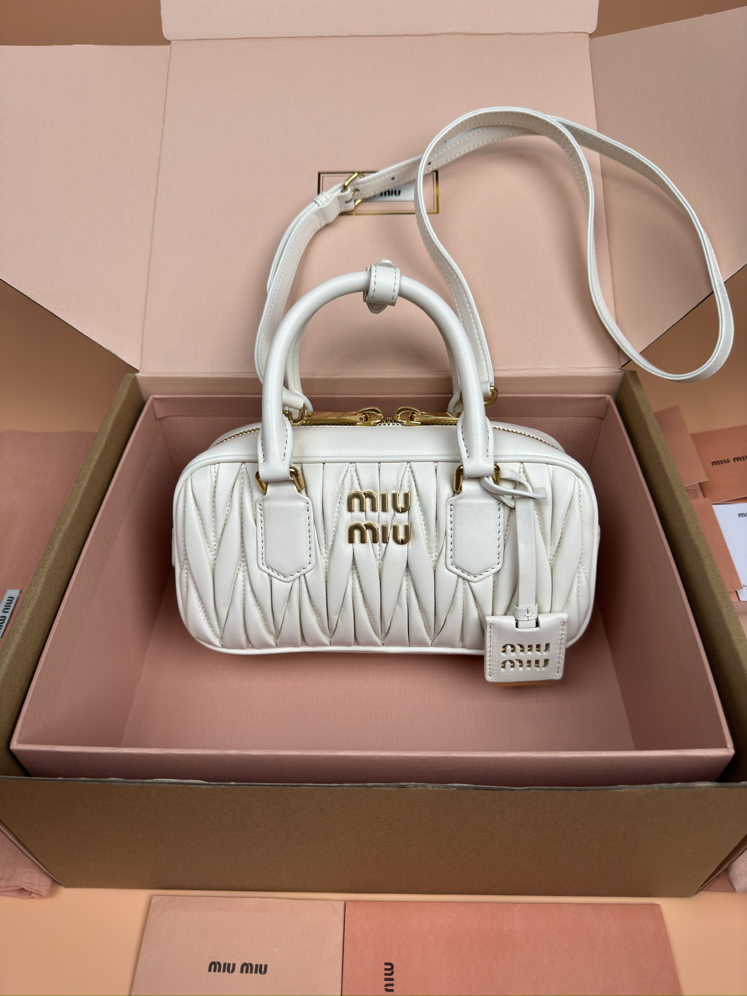 Miumiu 5BB142 Arcadie Matelasse Nappa Leather Bag White