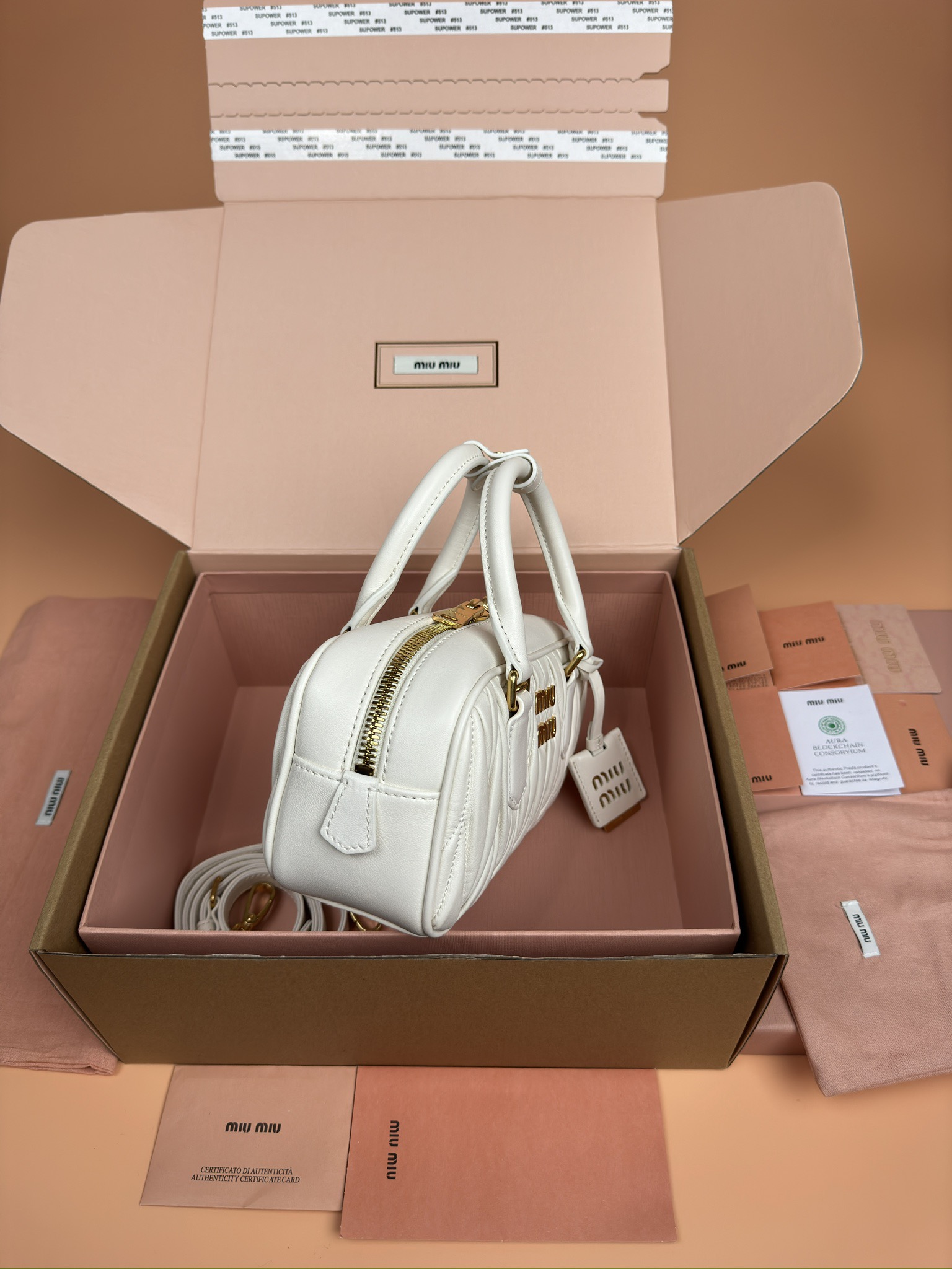 Miumiu 5BB142 Arcadie Matelasse Nappa Leather Bag White