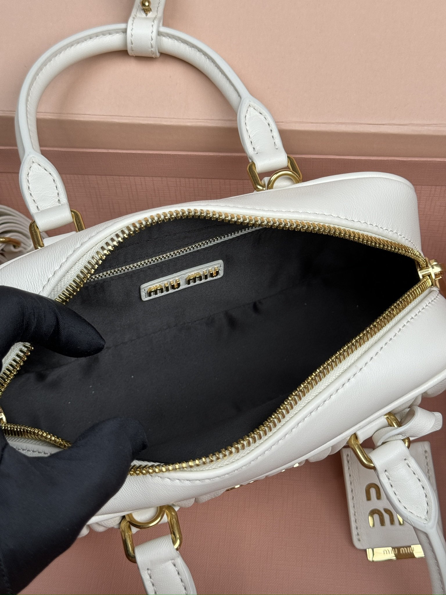 Miumiu 5BB142 Arcadie Matelasse Nappa Leather Bag White