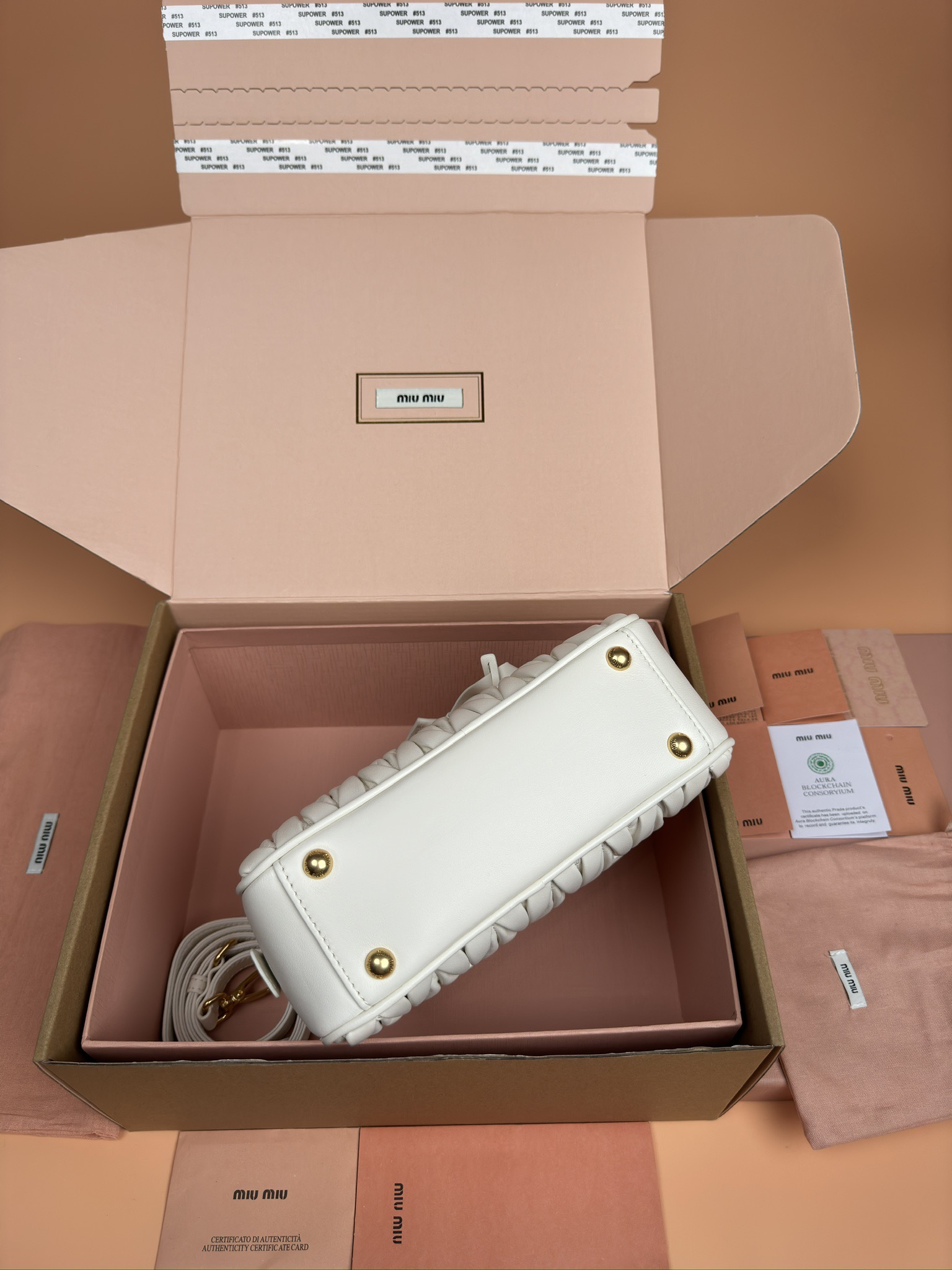 Miumiu 5BB142 Arcadie Matelasse Nappa Leather Bag White