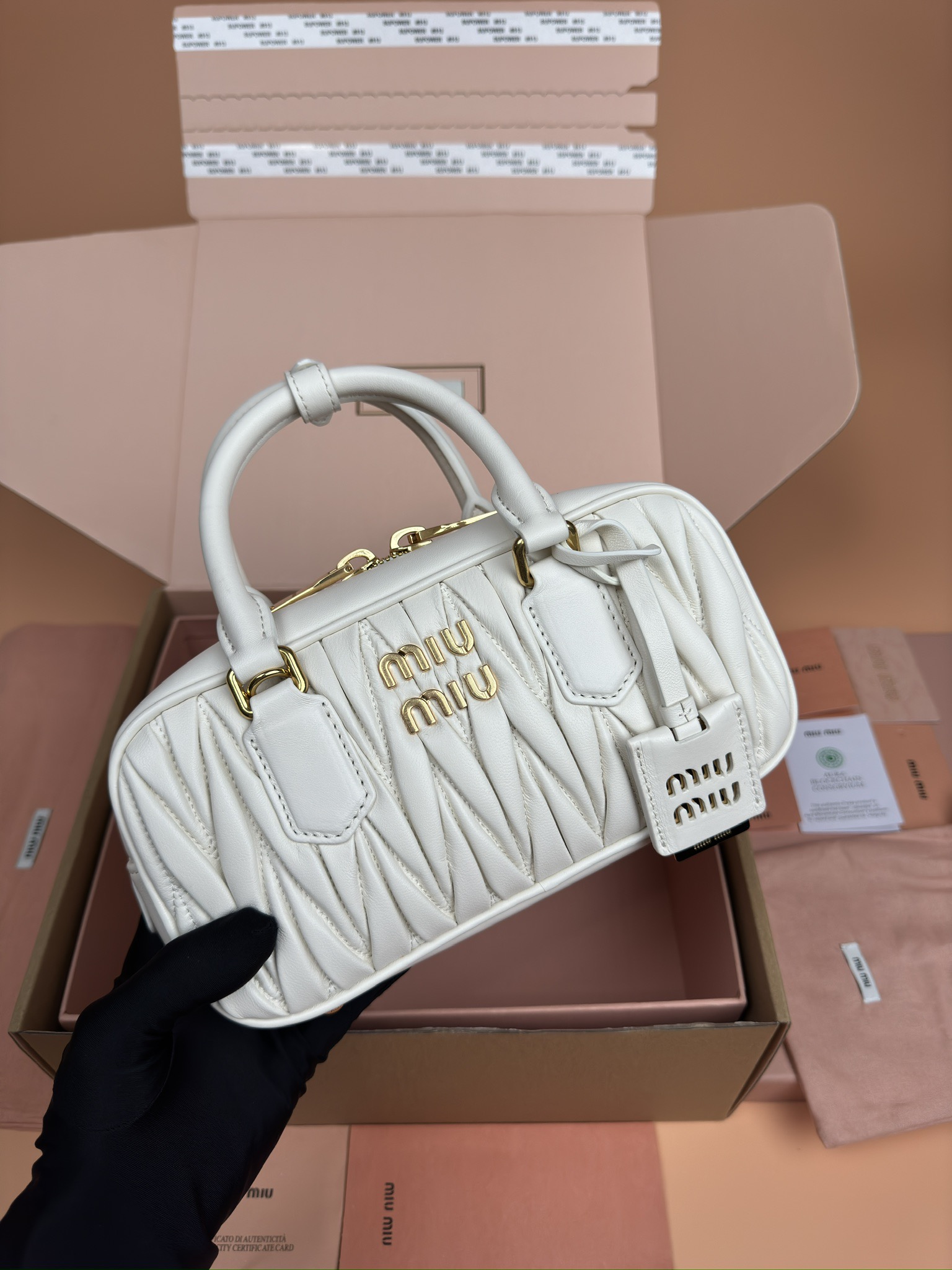 Miumiu 5BB142 Arcadie Matelasse Nappa Leather Bag White