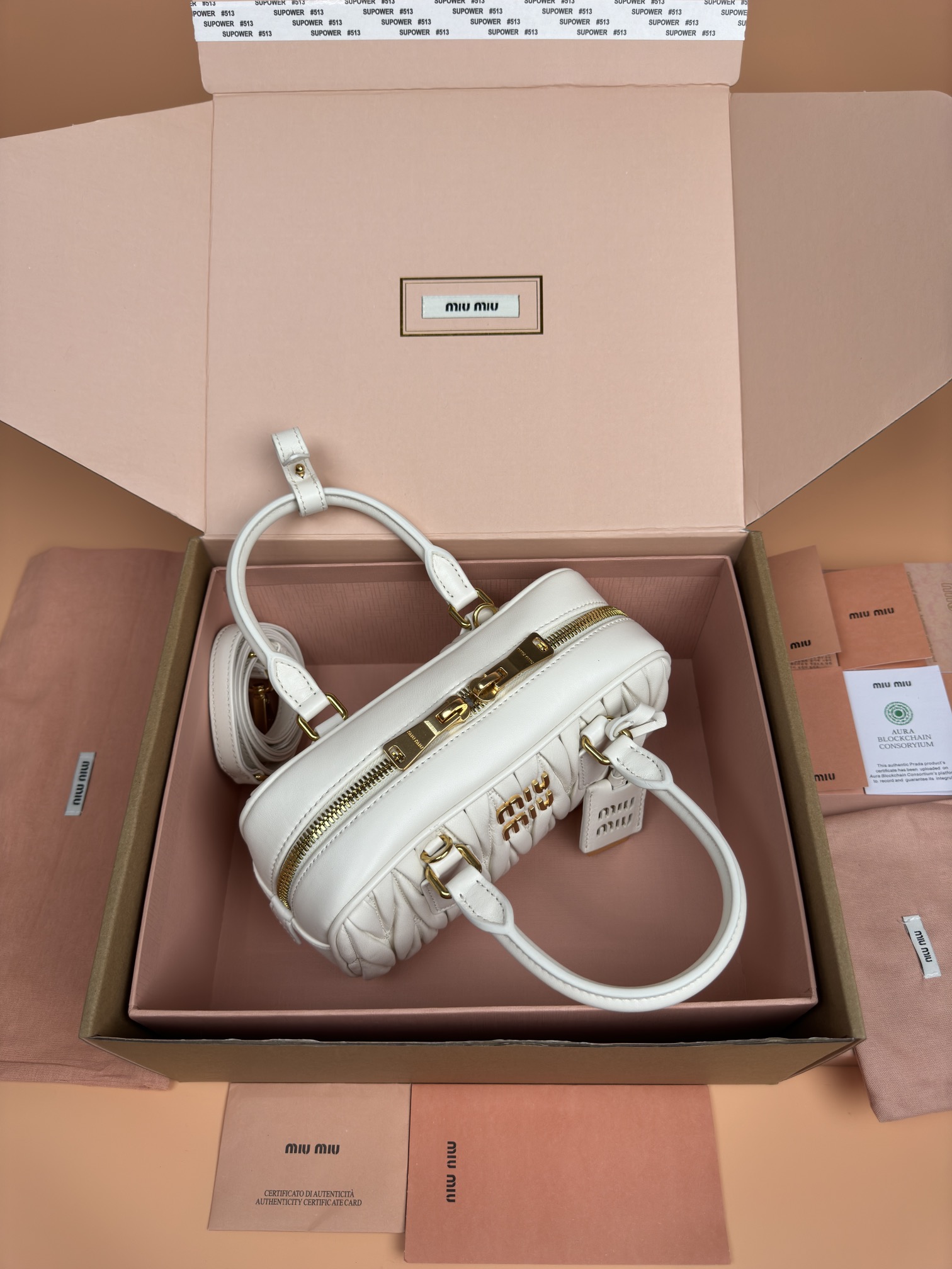 Miumiu 5BB142 Arcadie Matelasse Nappa Leather Bag White