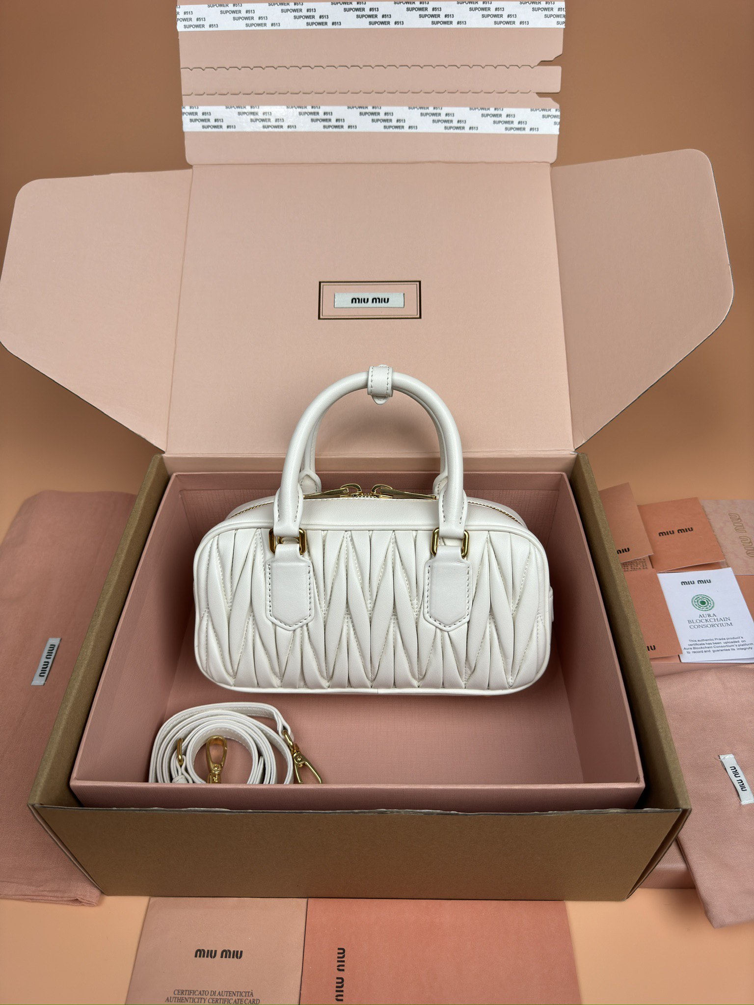 Miumiu 5BB142 Arcadie Matelasse Nappa Leather Bag White