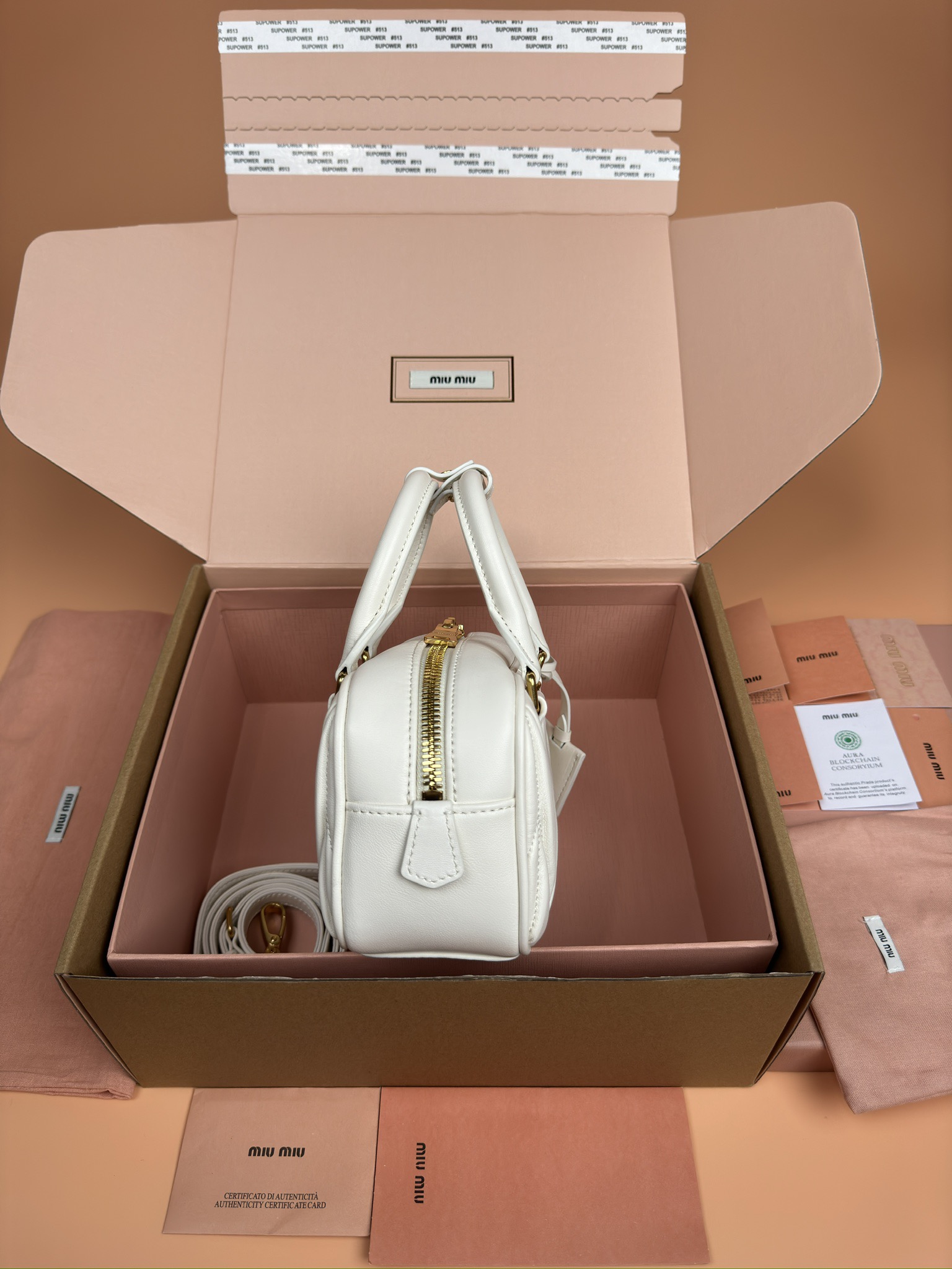 Miumiu 5BB142 Arcadie Matelasse Nappa Leather Bag White