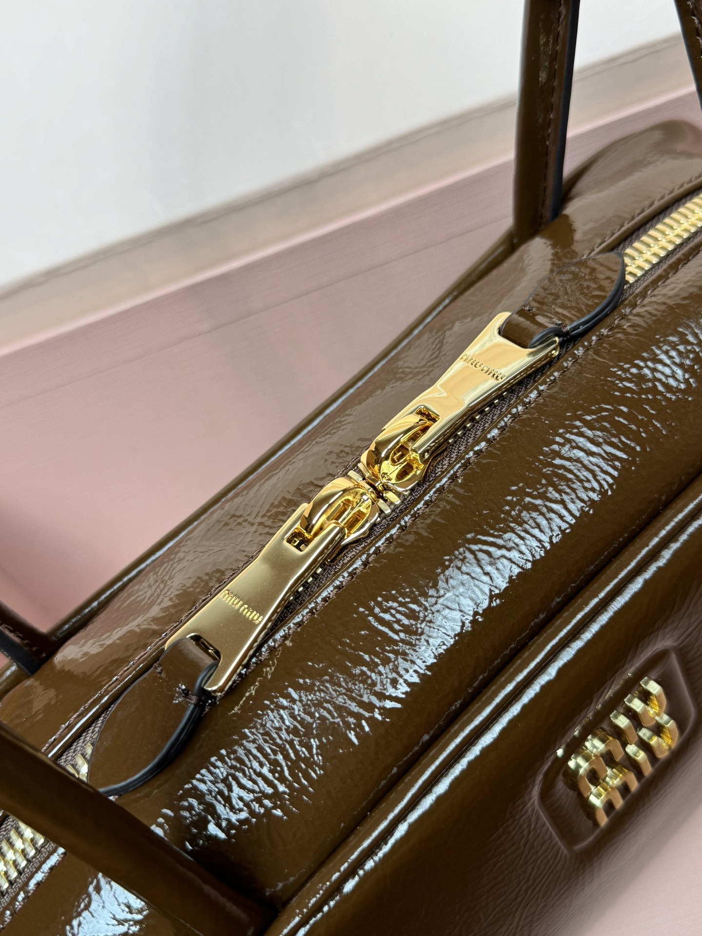 Miumiu 5BB173 Beau Naplak Patent Leather Bag Brown