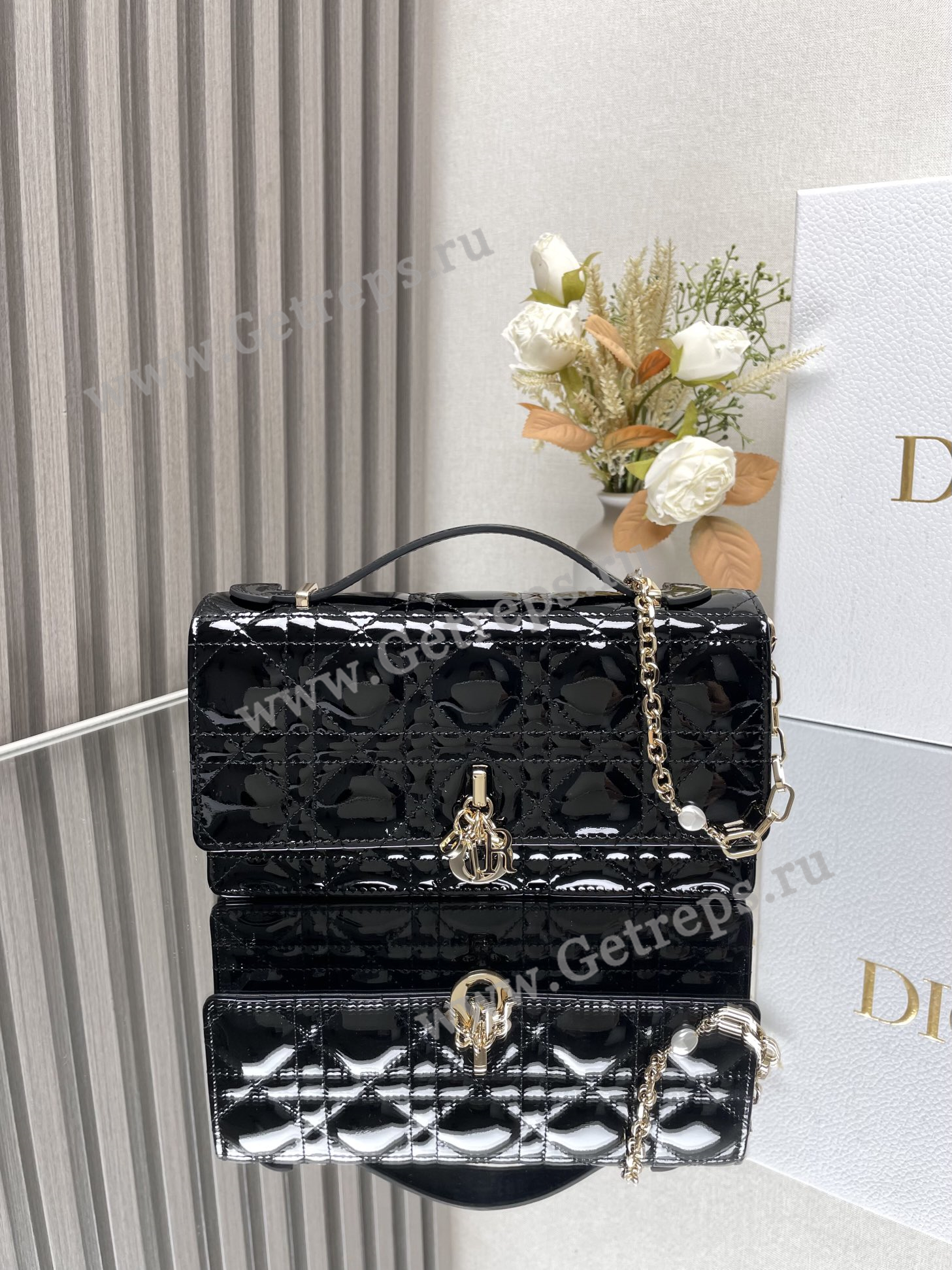 My Dior Mini Bag Black Patent Cannage Calfskin