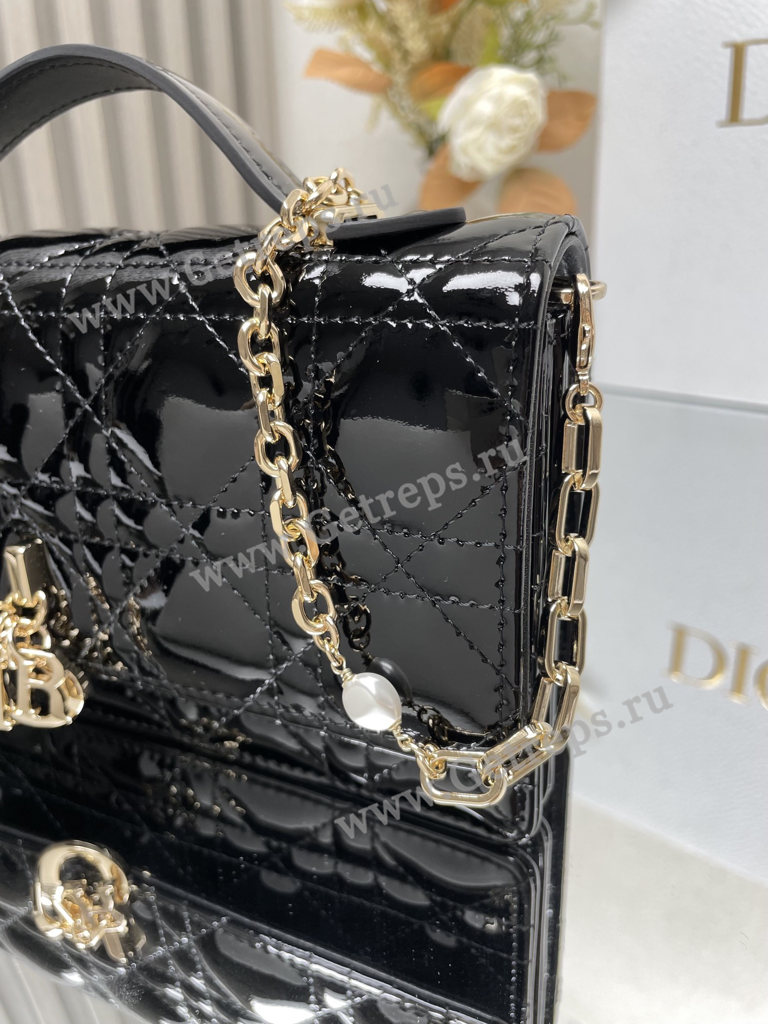 My Dior Mini Bag Black Patent Cannage Calfskin