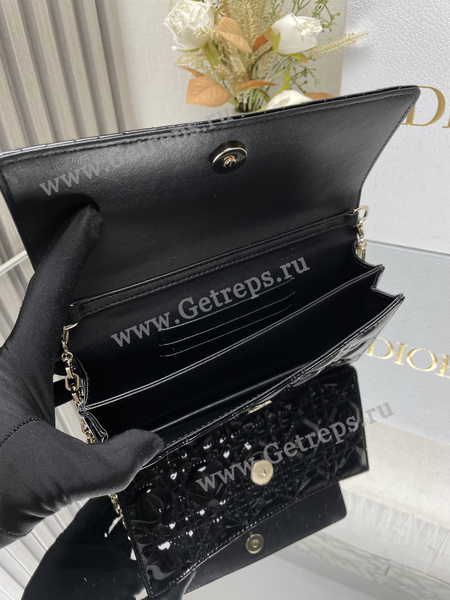 My Dior Mini Bag Black Patent Cannage Calfskin