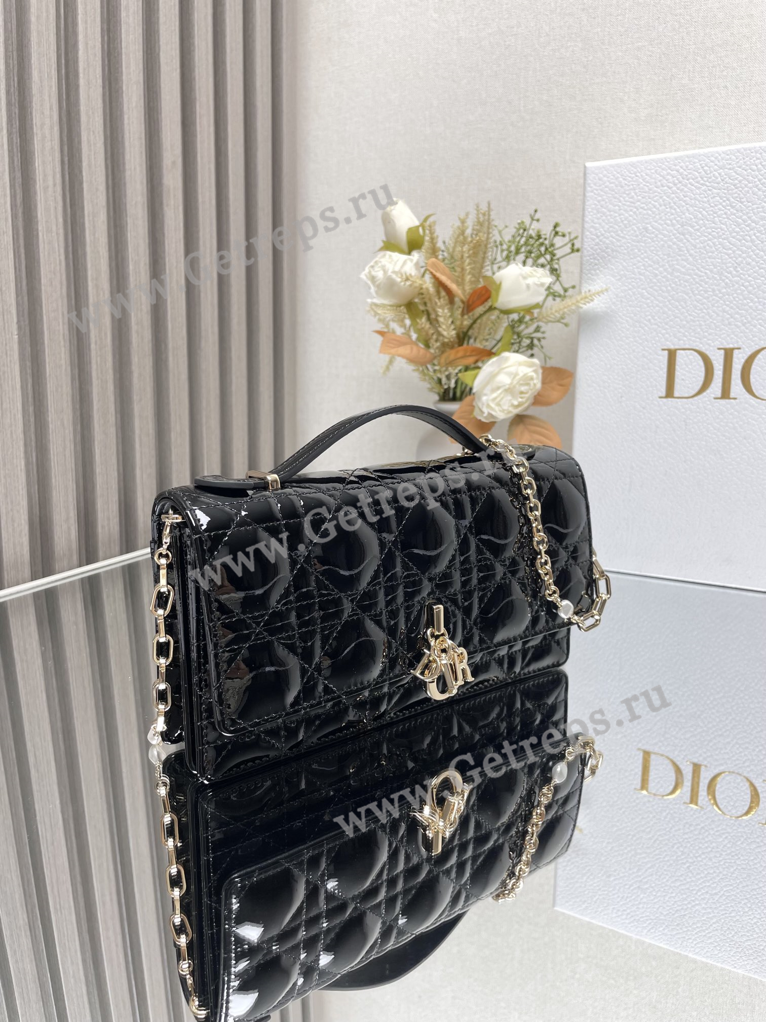 My Dior Mini Bag Black Patent Cannage Calfskin