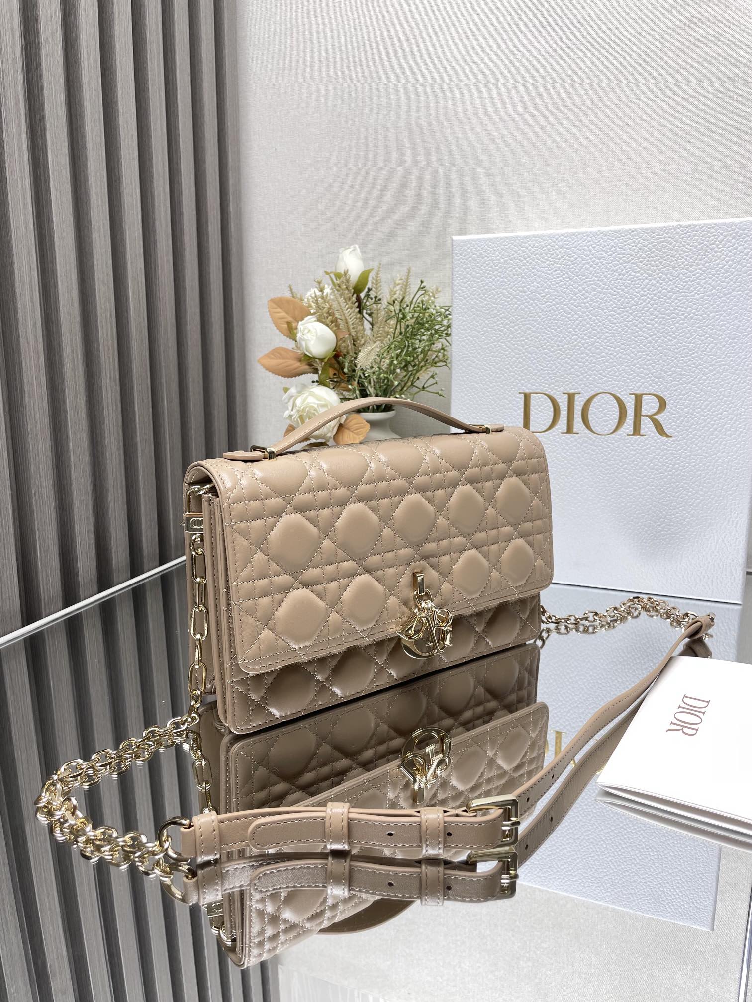 My Miss Dior Top Handle Bag Biscuit Cannage Lambskin