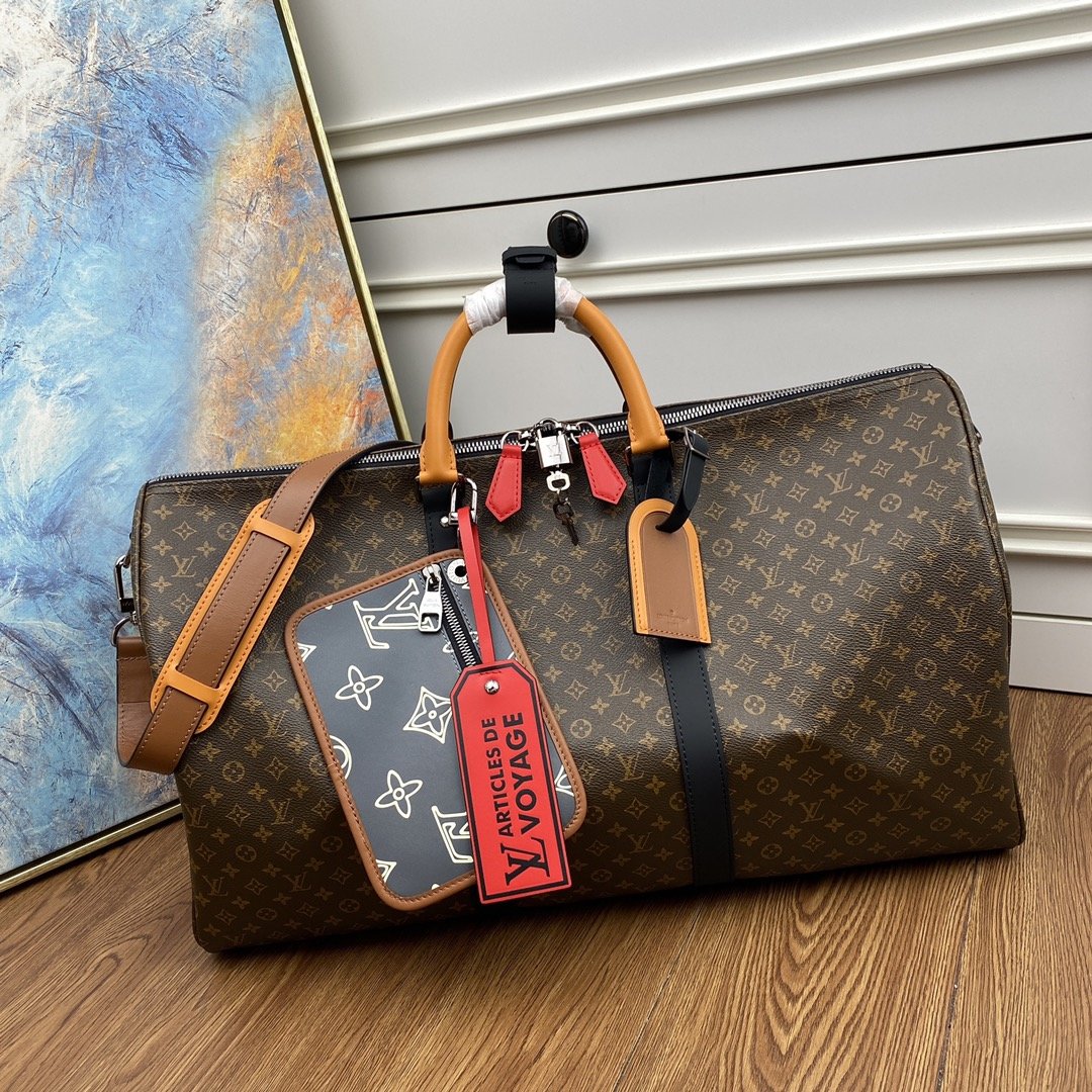 NEW Replica Louis Vuitton M56855 Keepall Bandouliere 50 Monogram Coated Canvas and Cowhide Leather