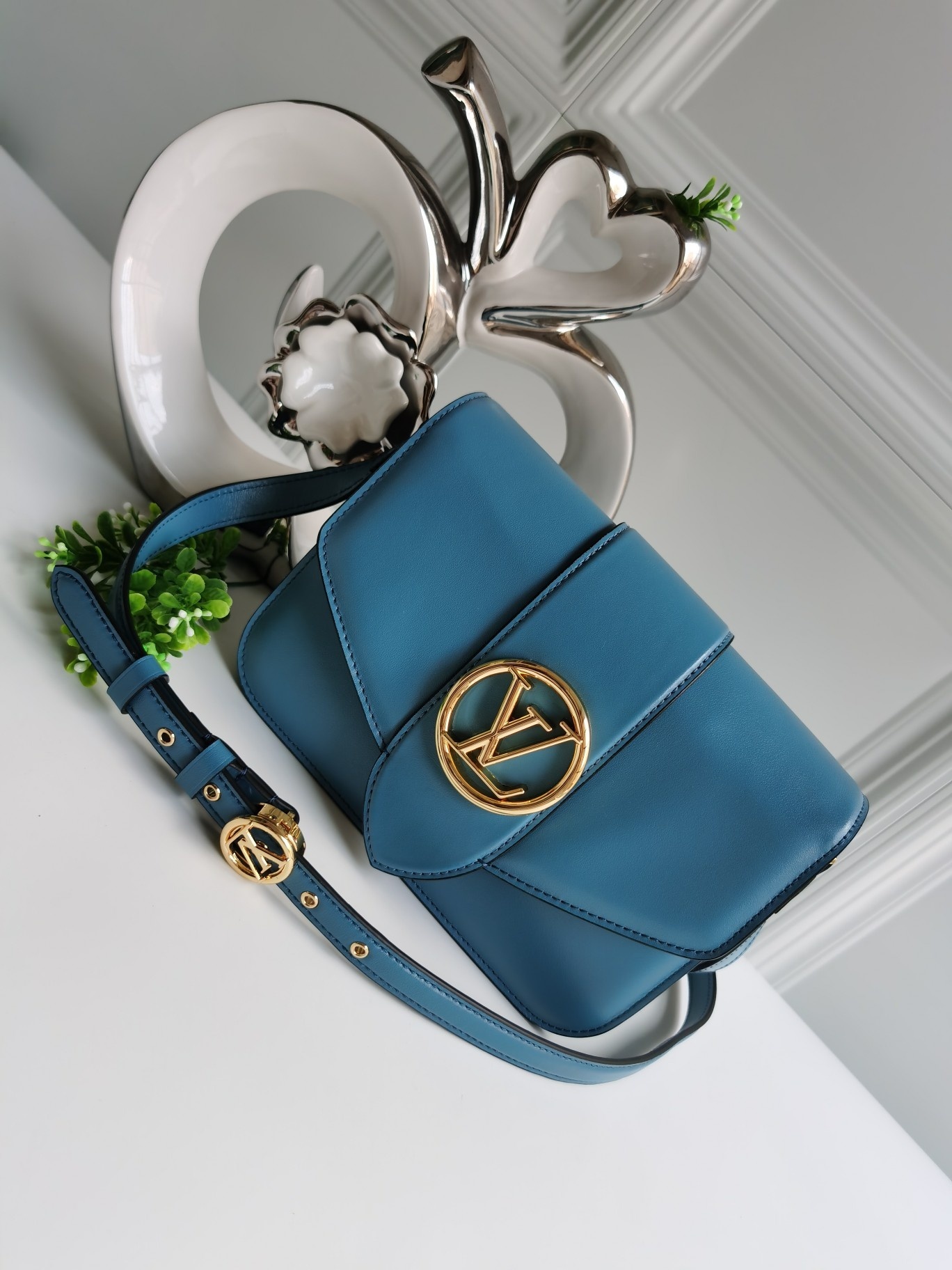 NEW Replica Louis Vuitton Pont 9 Handbag Smooth Leather Blue