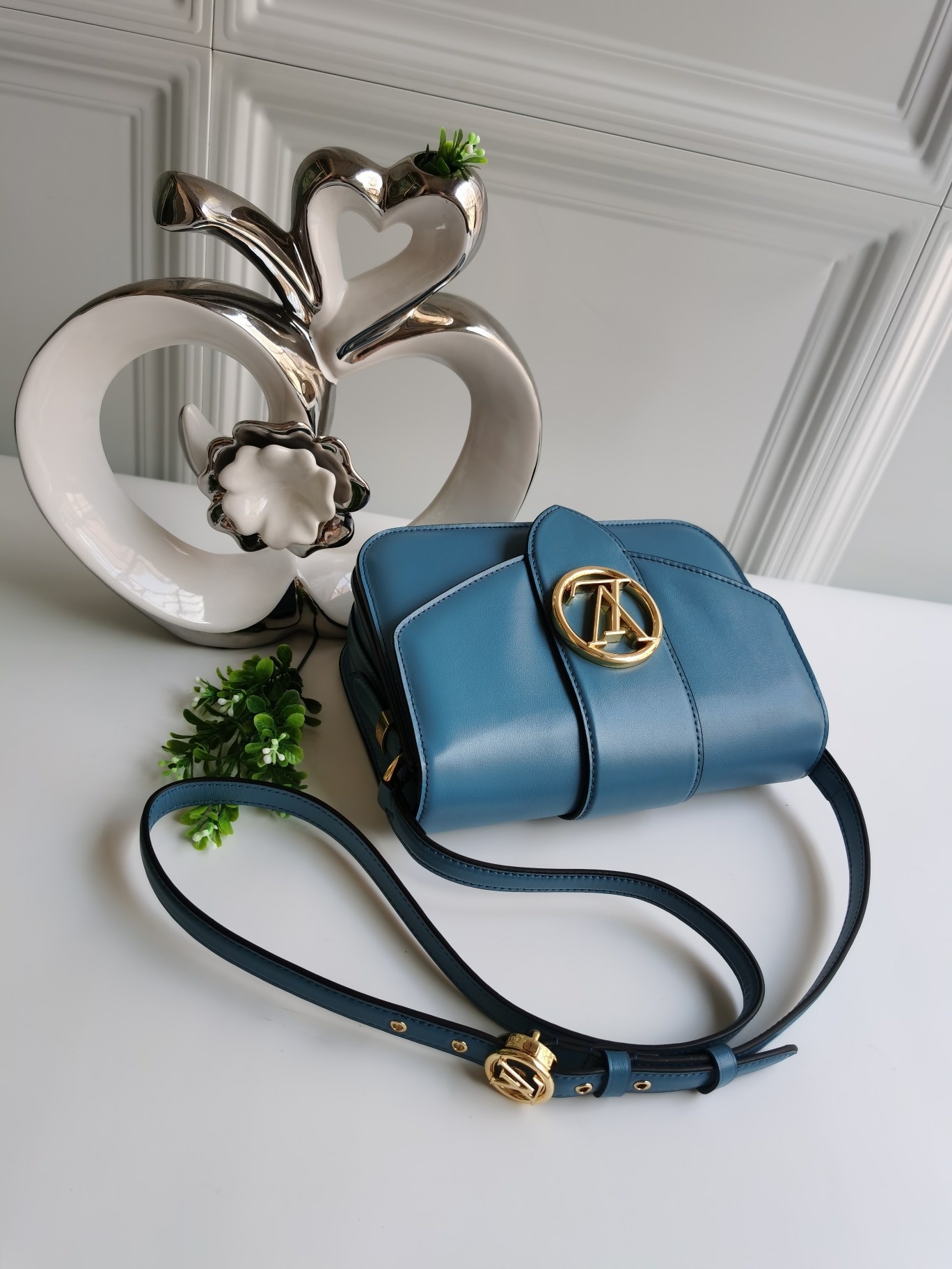 NEW Replica Louis Vuitton Pont 9 Handbag Smooth Leather Blue