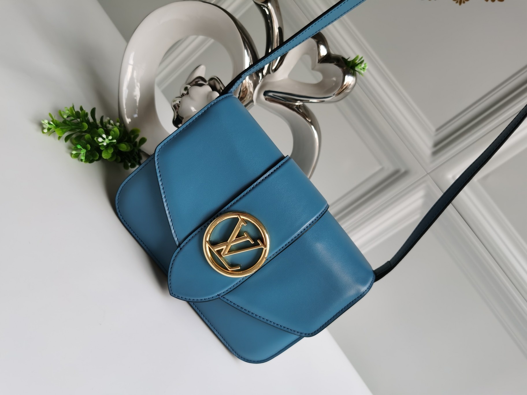 NEW Replica Louis Vuitton Pont 9 Handbag Smooth Leather Blue