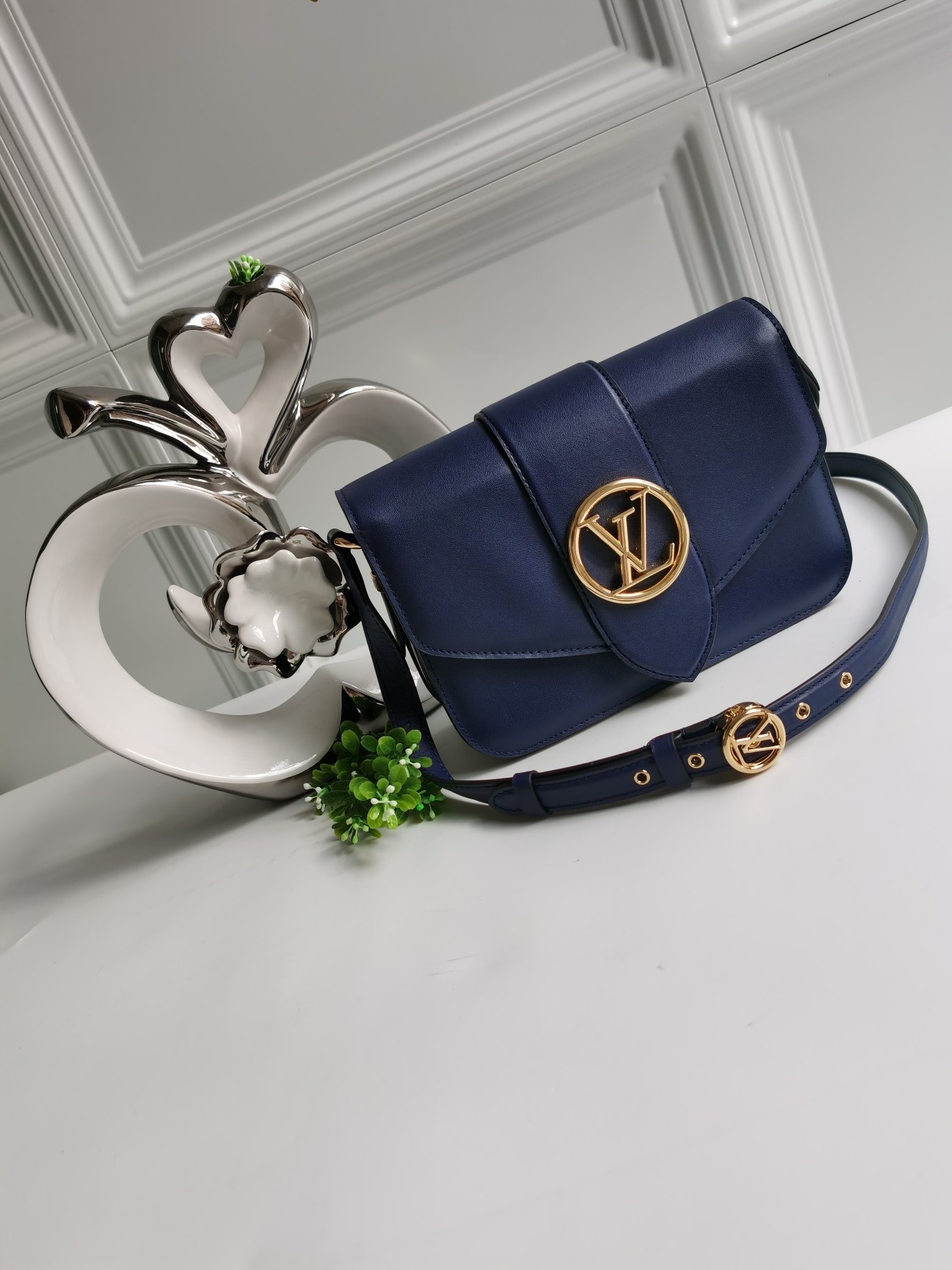 NEW Replica Louis Vuitton Pont 9 Handbag Smooth Leather Dark Blue