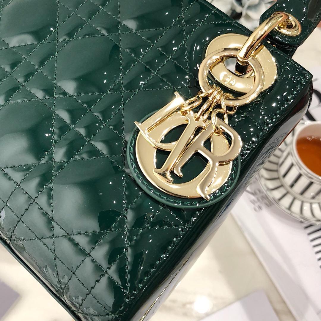 NEW Replica Mini Lady Classic Dior Green Calfskin Bag with Chain in Light Gold Tone Metal