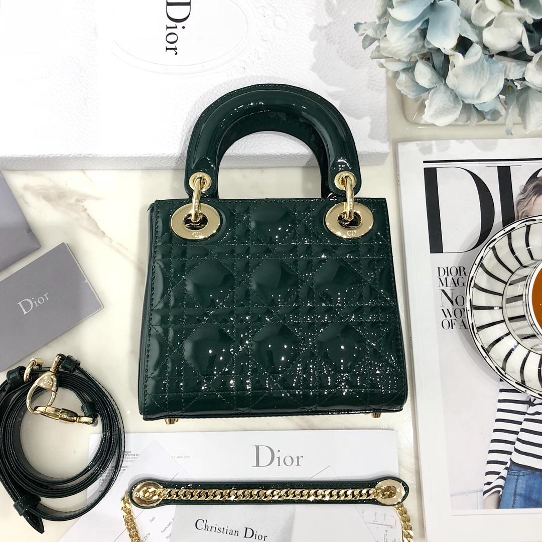 NEW Replica Mini Lady Classic Dior Green Calfskin Bag with Chain in Light Gold Tone Metal