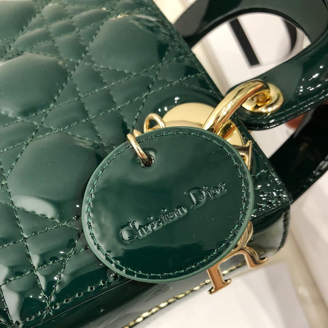 NEW Replica Mini Lady Classic Dior Green Calfskin Bag with Chain in Light Gold Tone Metal