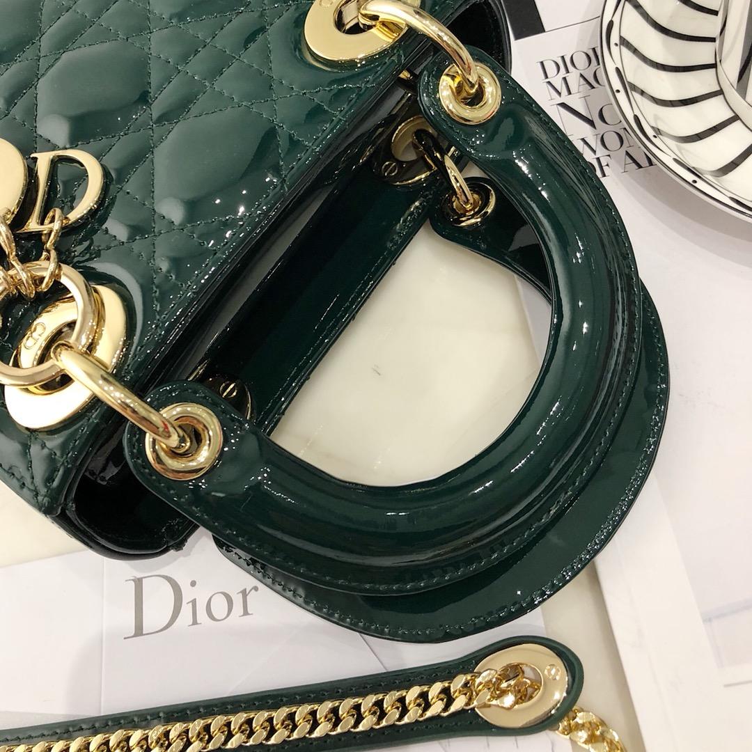 NEW Replica Mini Lady Classic Dior Green Calfskin Bag with Chain in Light Gold Tone Metal