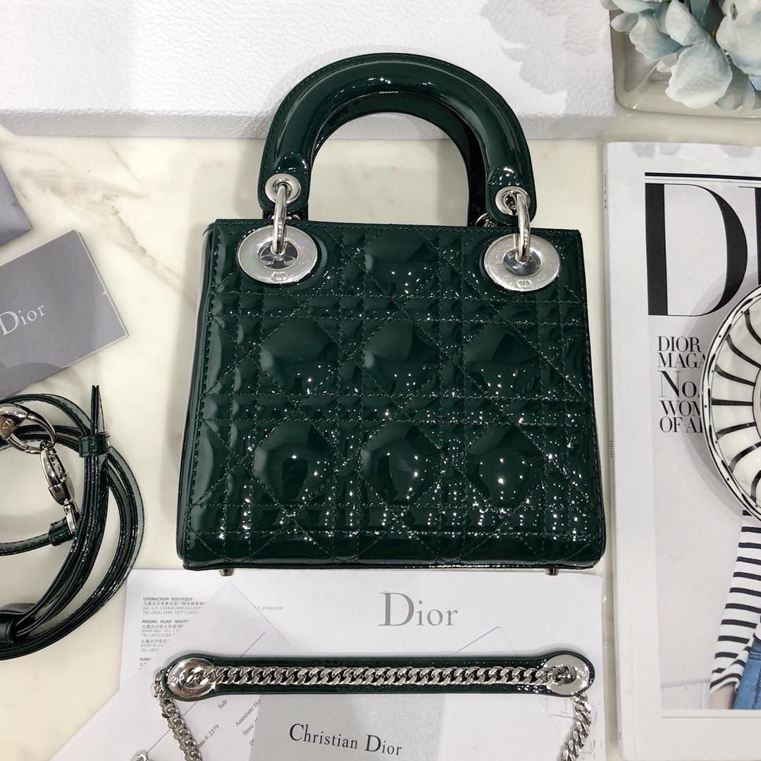 NEW Replica Mini Lady Classic Dior Green Calfskin Bag with Chain in Light Silver Tone Metal