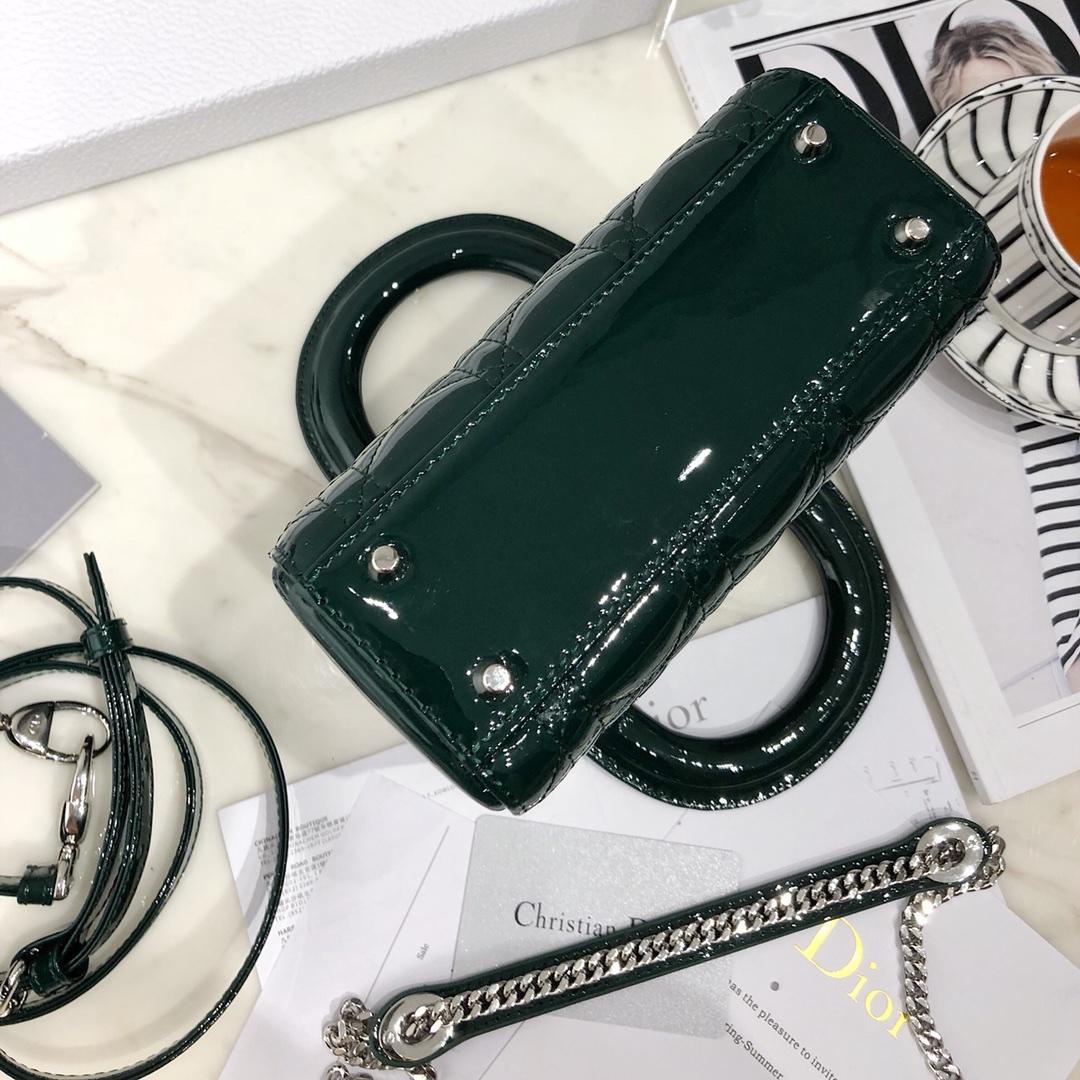 NEW Replica Mini Lady Classic Dior Green Calfskin Bag with Chain in Light Silver Tone Metal