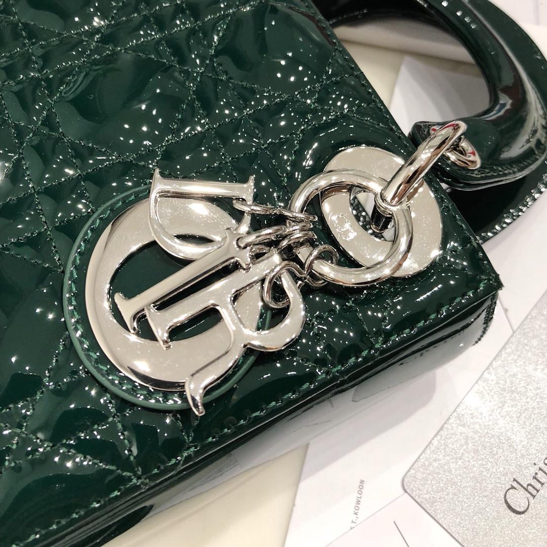 NEW Replica Mini Lady Classic Dior Green Calfskin Bag with Chain in Light Silver Tone Metal