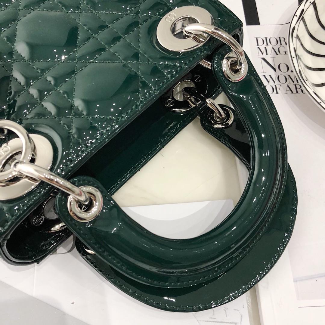 NEW Replica Mini Lady Classic Dior Green Calfskin Bag with Chain in Light Silver Tone Metal