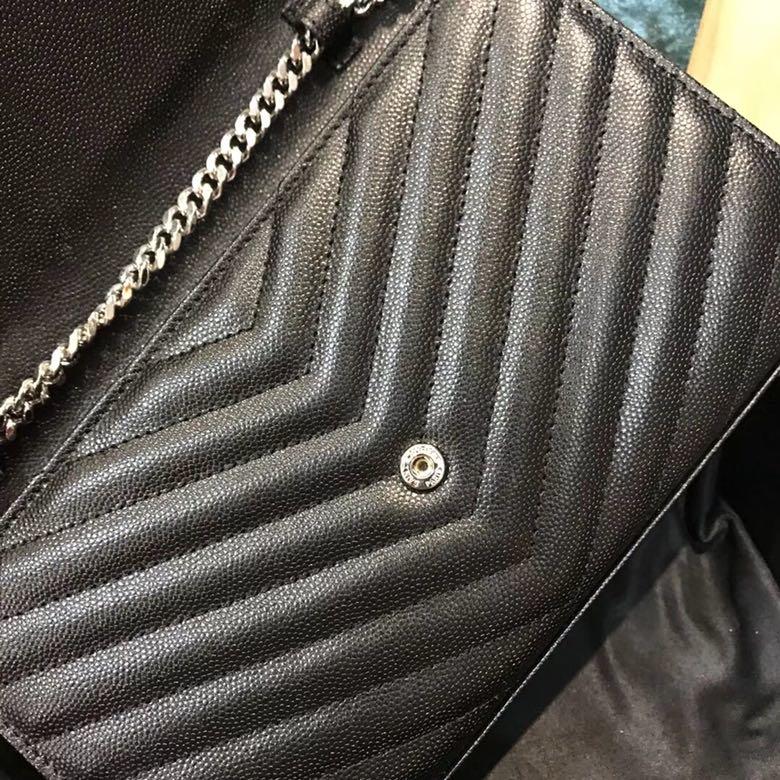 NEW Replica Saint Laurent Monogram Chain Wallet Embossed Leather Black With White