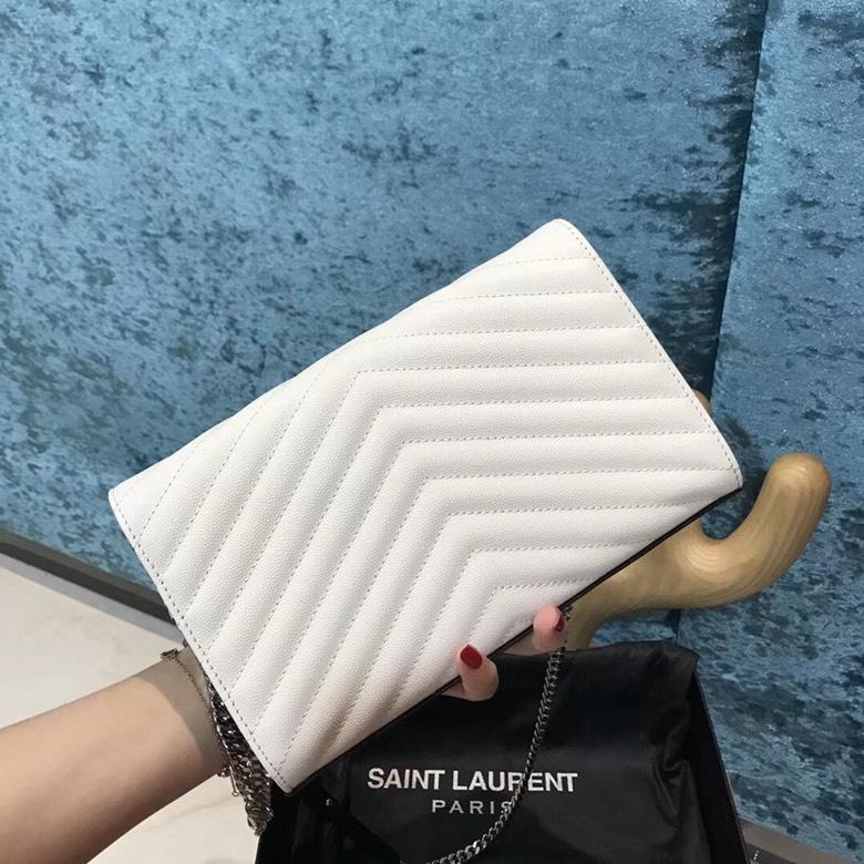 NEW Replica Saint Laurent Monogram Chain Wallet Embossed Leather Black With White