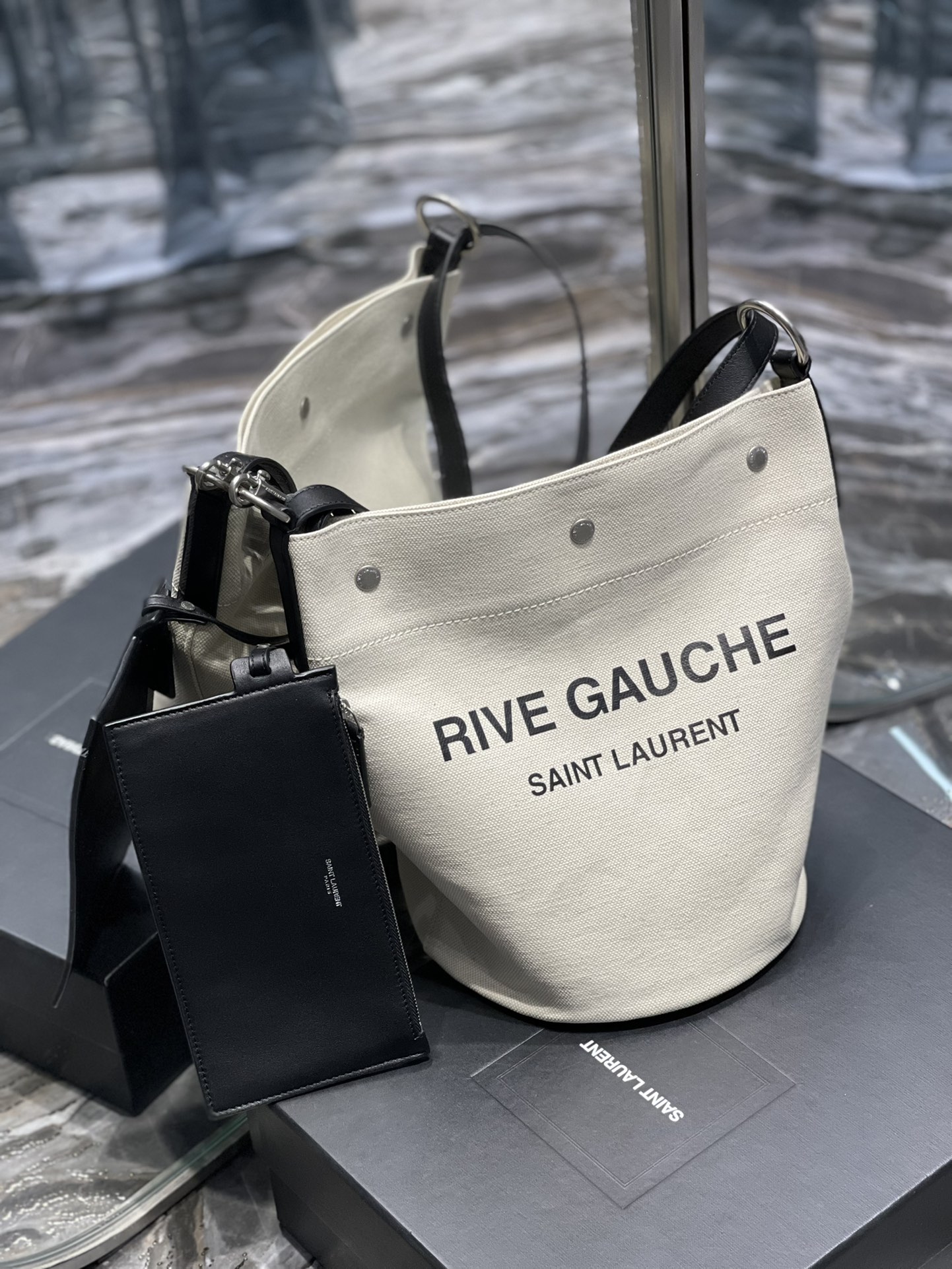 New Authentic Saint Laurent Rive Gauche Bucket Bag In Linen Copy