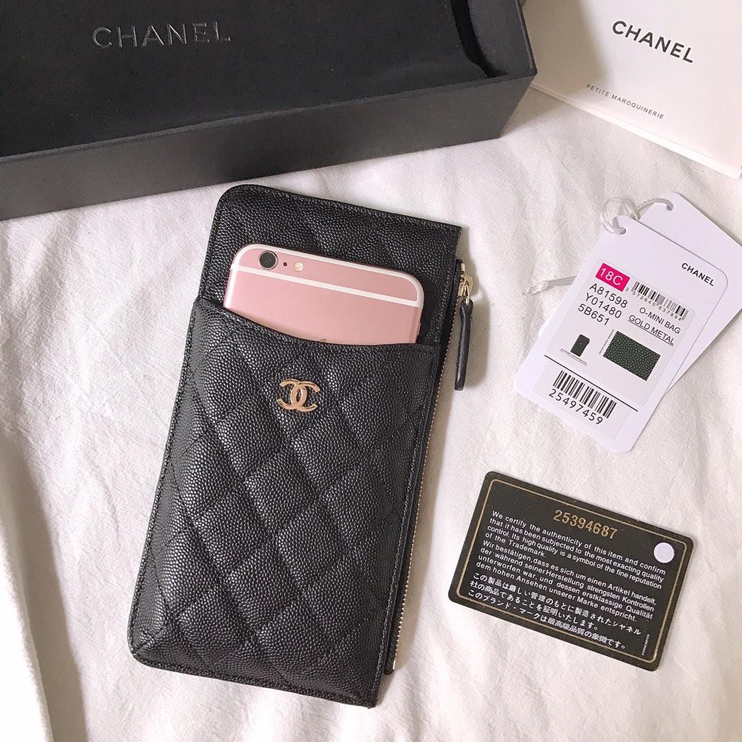 New Copy Chanel Phone Bag Wallet Caviar Quilted Genuine Leather Gold Silver