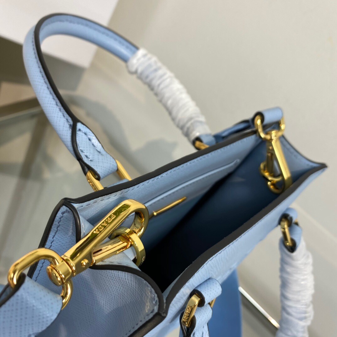 New Copy Prada 1BA333 Small Saffiano Leather Handbag Light Blue