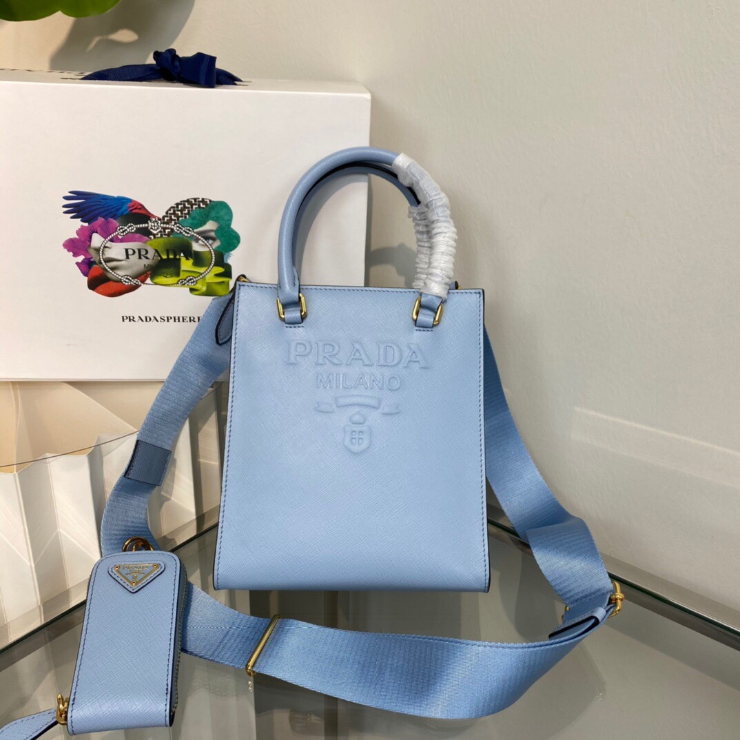 New Copy Prada 1BA333 Small Saffiano Leather Handbag Light Blue