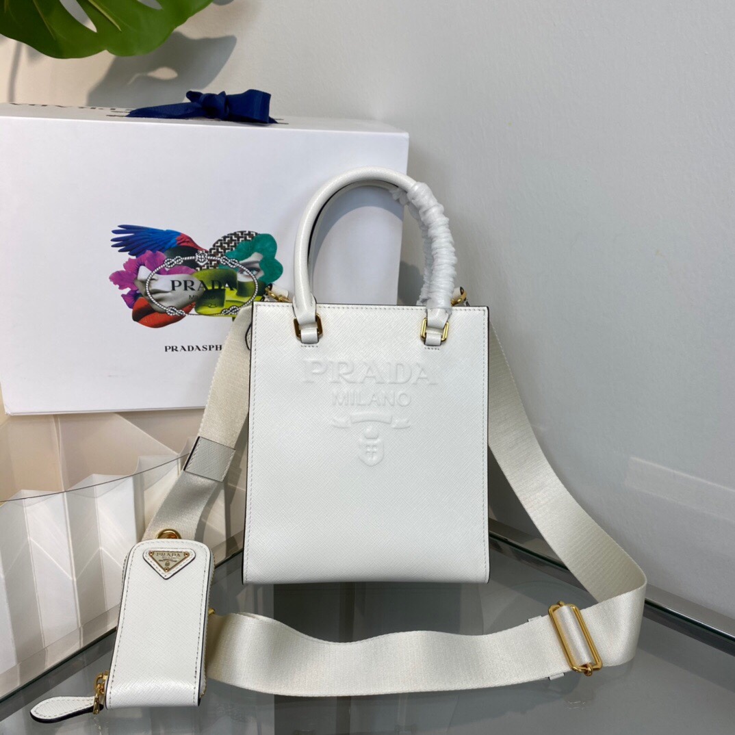 New Copy Prada 1BA333 Small Saffiano Leather Handbag White