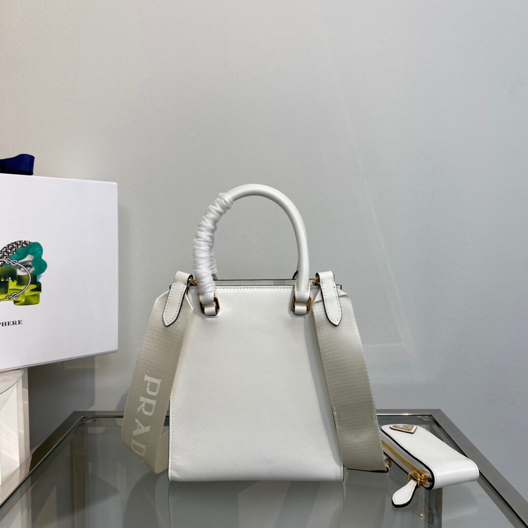 New Copy Prada 1BA333 Small Saffiano Leather Handbag White