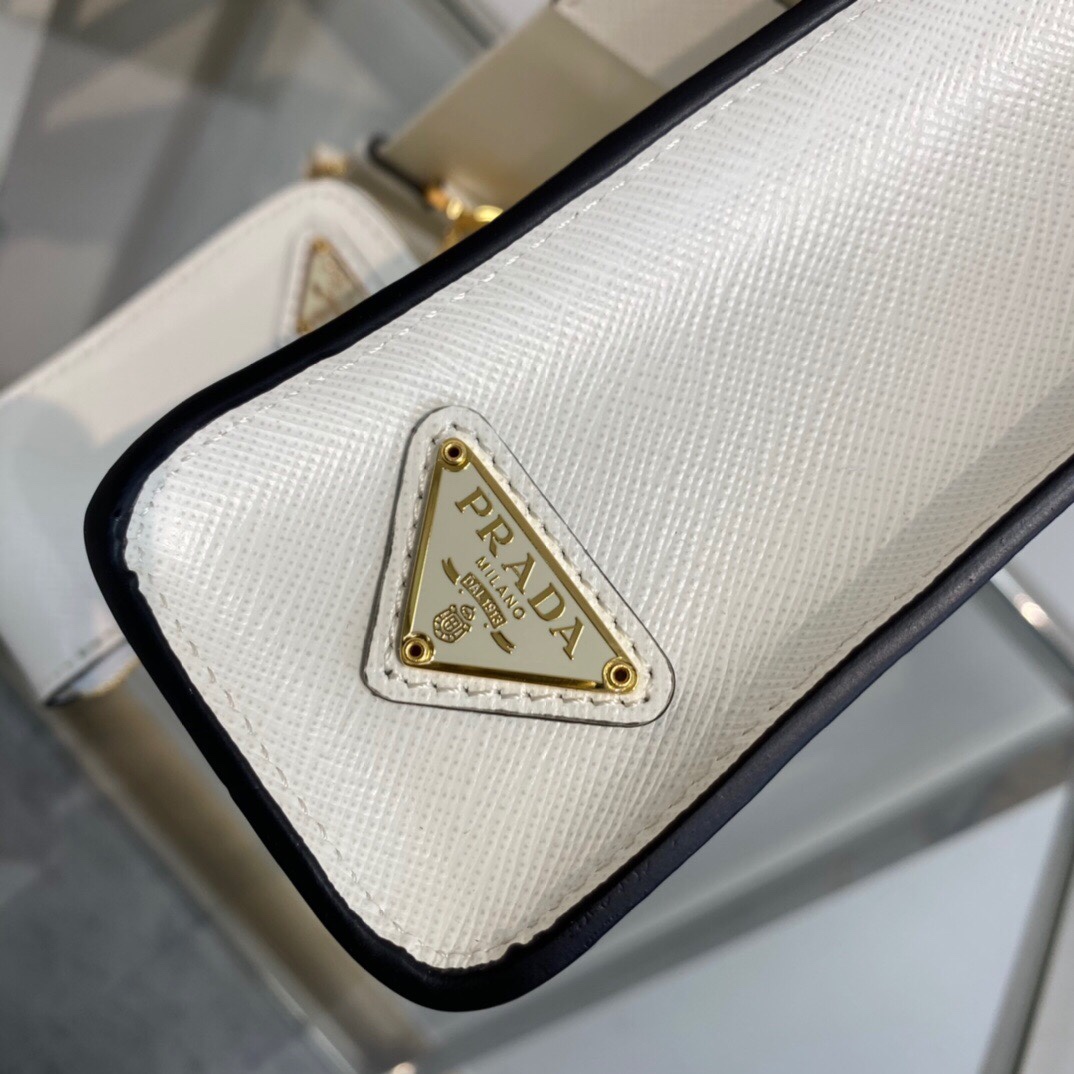 New Copy Prada 1BA333 Small Saffiano Leather Handbag White