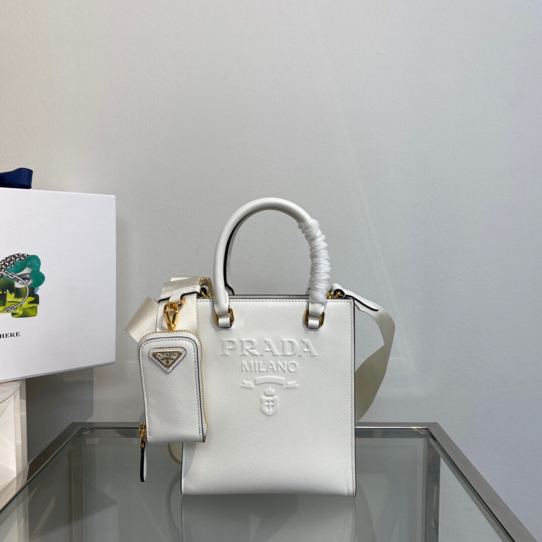 New Copy Prada 1BA333 Small Saffiano Leather Handbag White