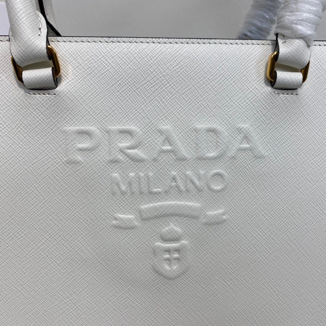 New Copy Prada 1BA335 Large Saffiano Leather Handbag White