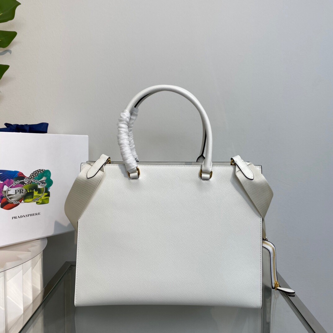 New Copy Prada 1BA335 Large Saffiano Leather Handbag White