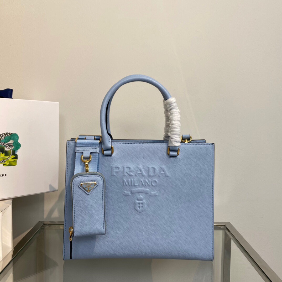 New Copy Prada 1BA337 Medium Saffiano Leather Handbag Light Blue