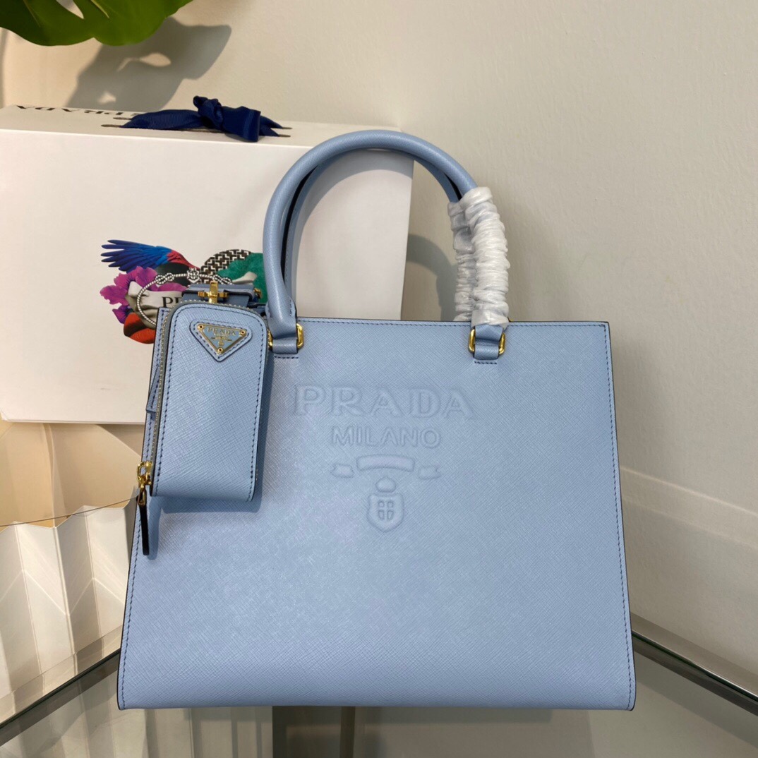 New Copy Prada 1BA337 Medium Saffiano Leather Handbag Light Blue