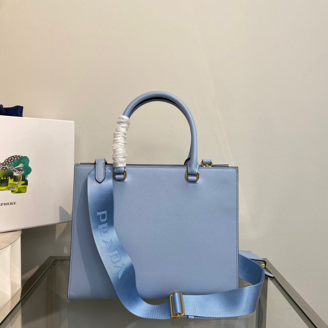 New Copy Prada 1BA337 Medium Saffiano Leather Handbag Light Blue