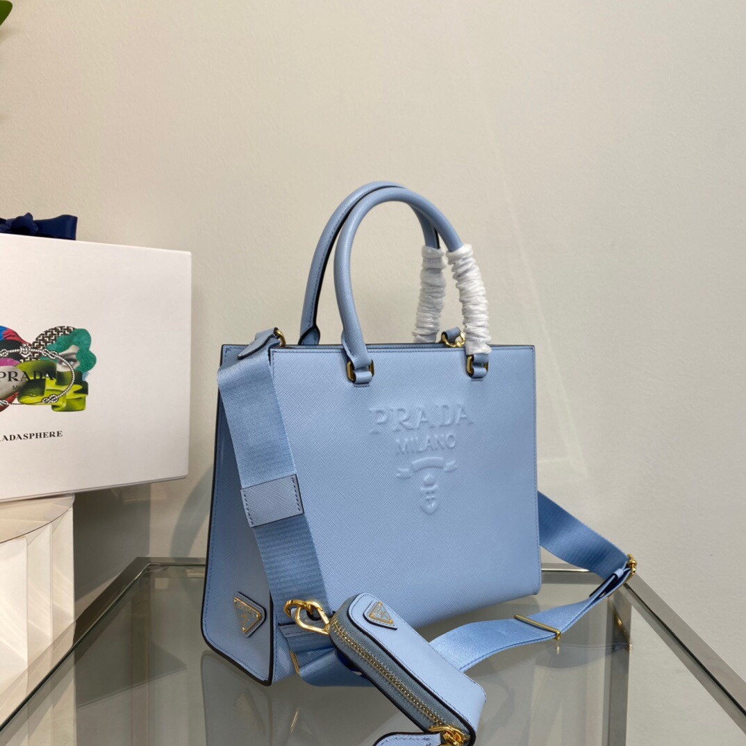 New Copy Prada 1BA337 Medium Saffiano Leather Handbag Light Blue