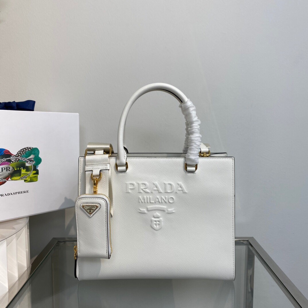 New Copy Prada 1BA337 Medium Saffiano Leather Handbag White